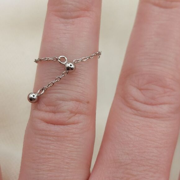 925 Sterling Silver Platinum Plated CZ Pink Bow Chain Ring - Picture 3 of 4